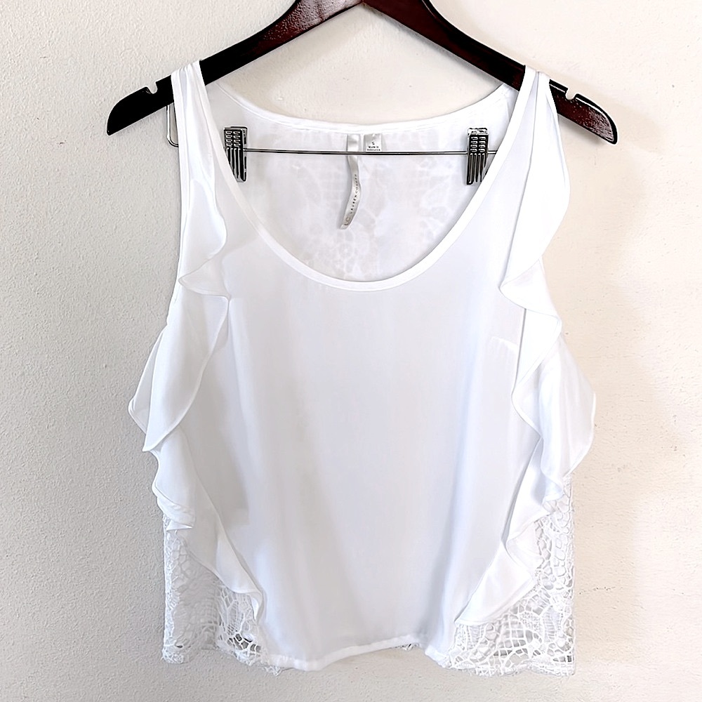 Lauren Conrad Crochet Ruffle Tank Top White Summer Size Small BOHO